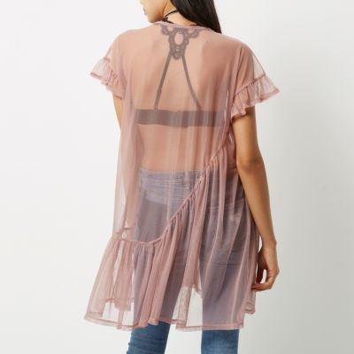 Blush pink mesh frill smock dress